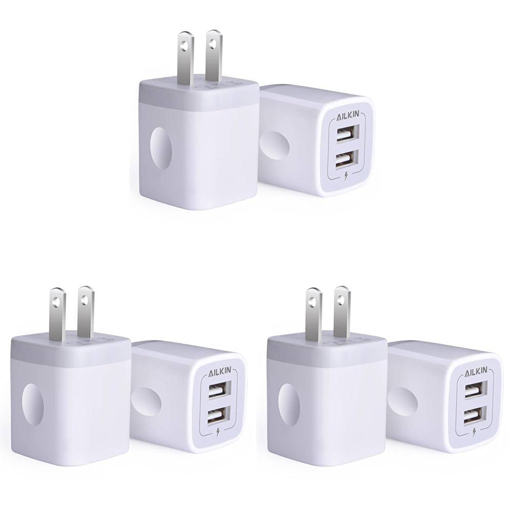USB Wall Charger, Charger Adapter AILKIN 2Pack 2.1A Dual Port Quick Plug