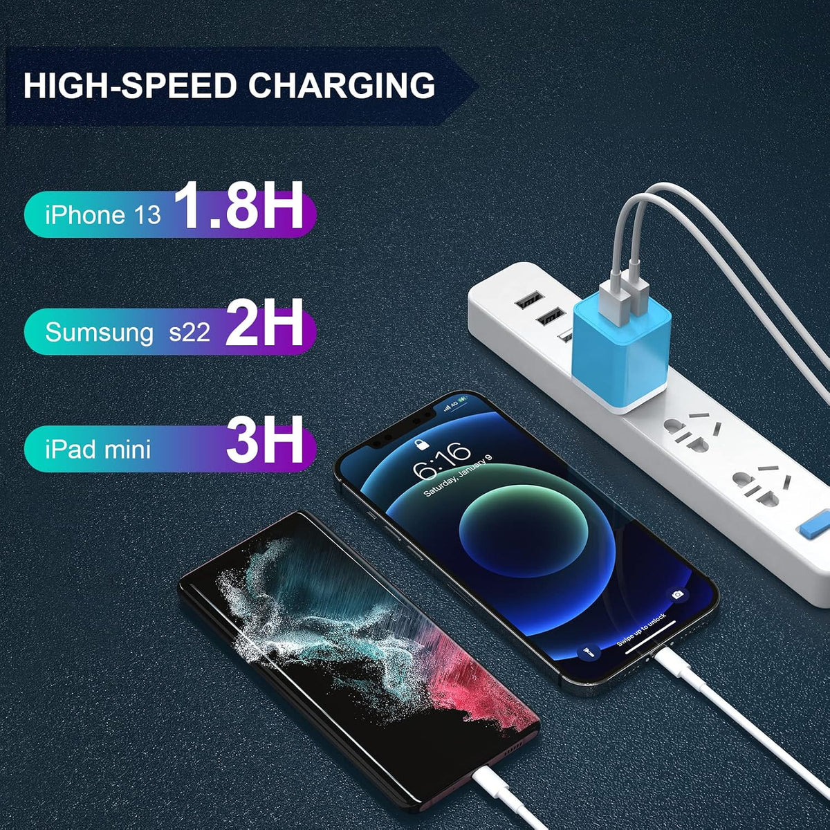 6Pack USB Wall Charger 2.4A Dual USB Port Cube Power Plug Adapter