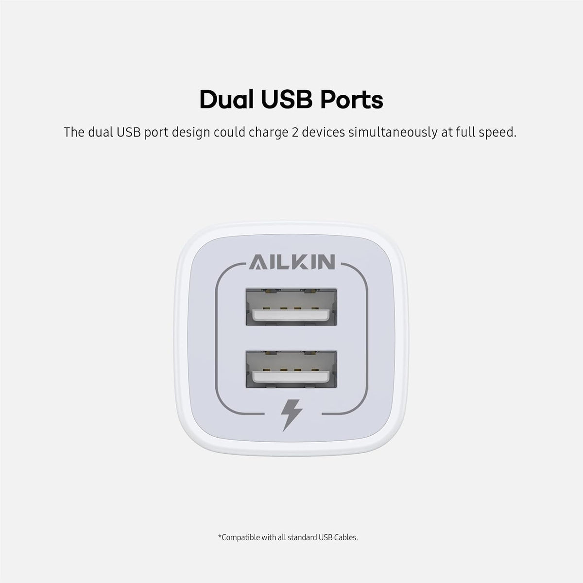 USB Wall Charger, Charger Adapter AILKIN 2Pack 2.1A Dual Port Quick Plug