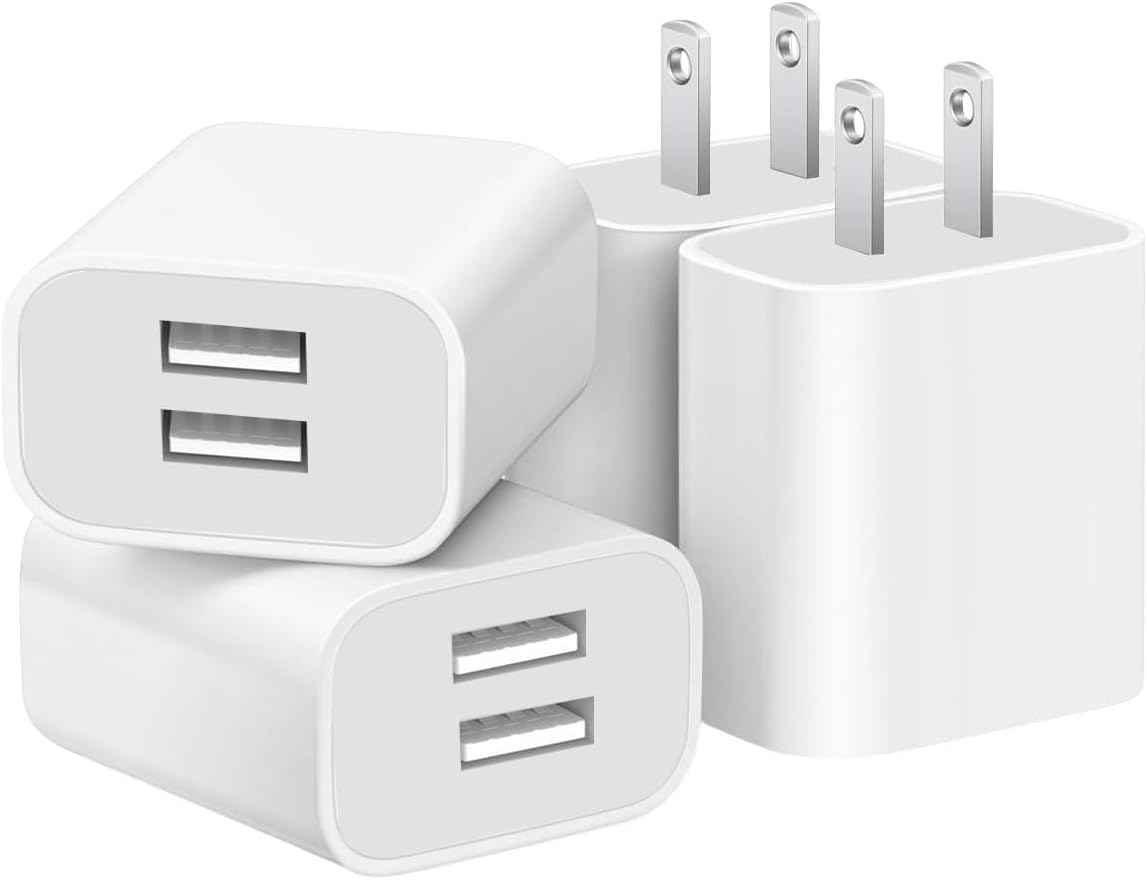 USB Wall Charger,4 Pack Dual Port Plug Adapter,Wall Outlet Charging Block