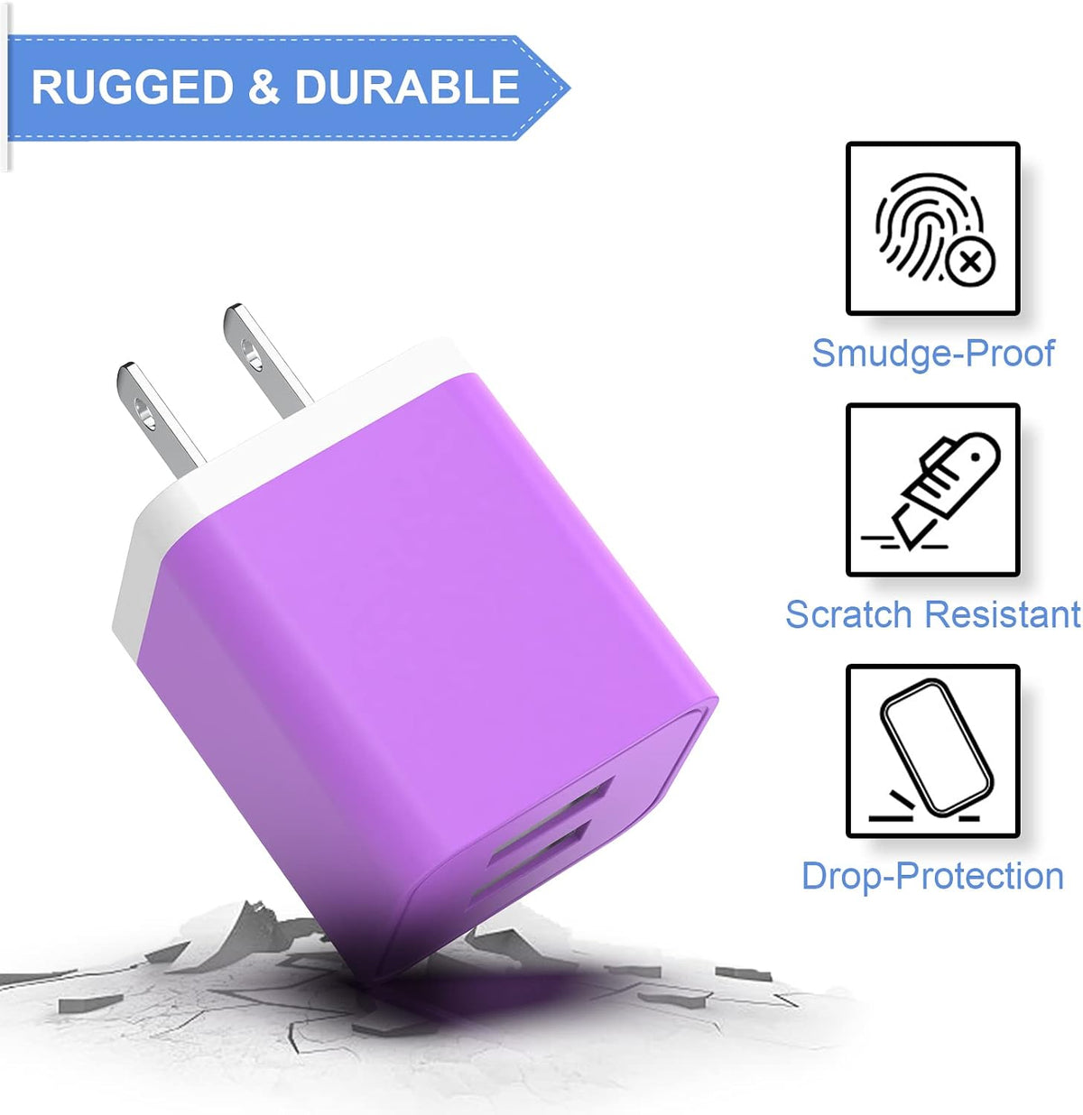 6Pack USB Wall Charger 2.4A Dual USB Port Cube Power Plug Adapter