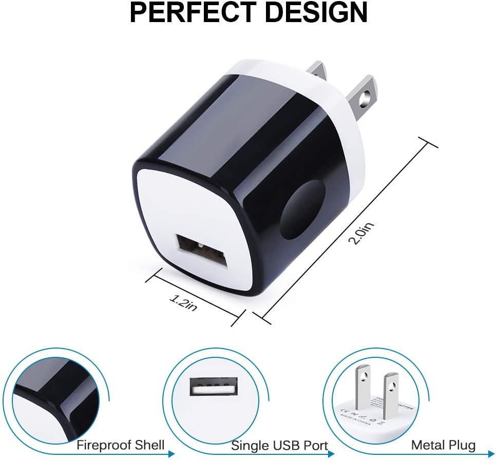 Wall Adapter 10 Pack, 1A 5V Single Port Charger Block Power USB Plug Cube