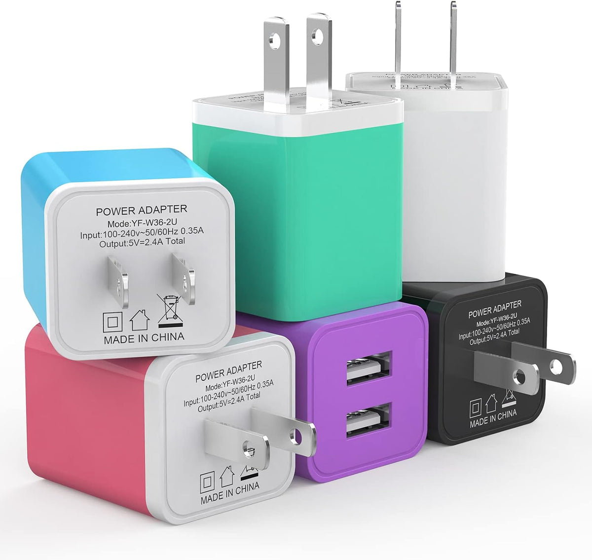6Pack USB Wall Charger 2.4A Dual USB Port Cube Power Plug Adapter