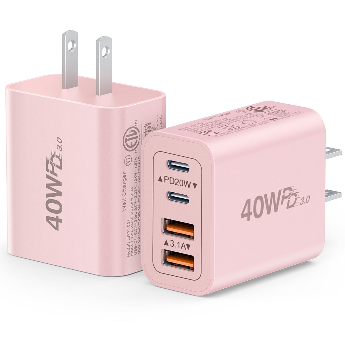 [2-Pack] USB C Charger Block 40W Max Output Type C Fast Charging Wall Plug