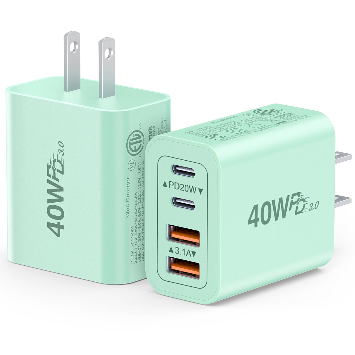 [2-Pack] USB C Charger Block 40W Max Output Type C Fast Charging Wall Plug