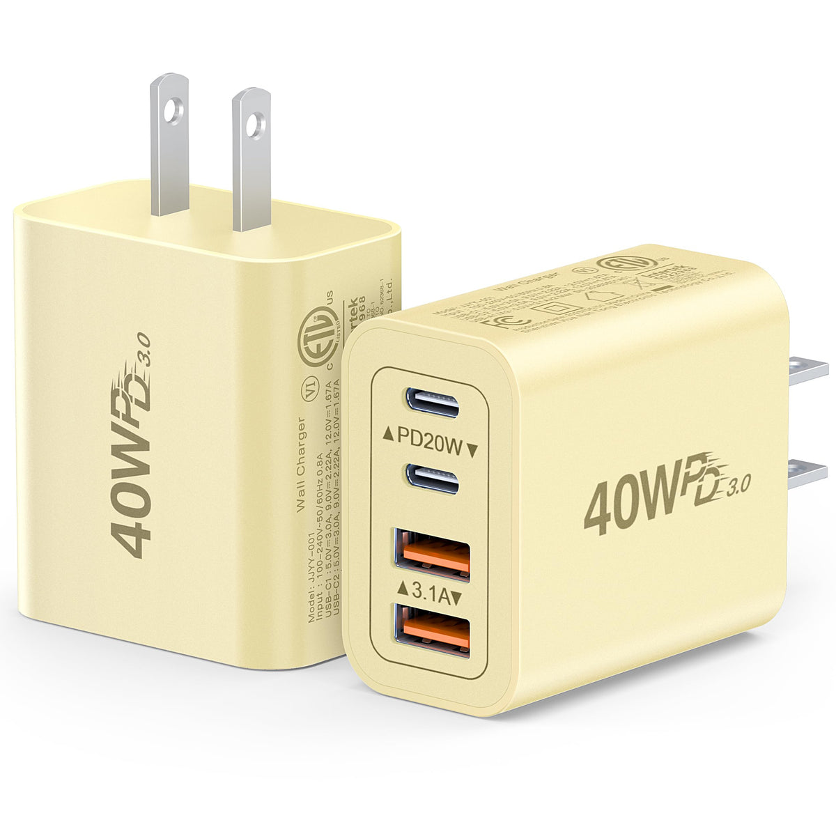 [2-Pack] USB C Charger Block 40W Max Output Type C Fast Charging Wall Plug