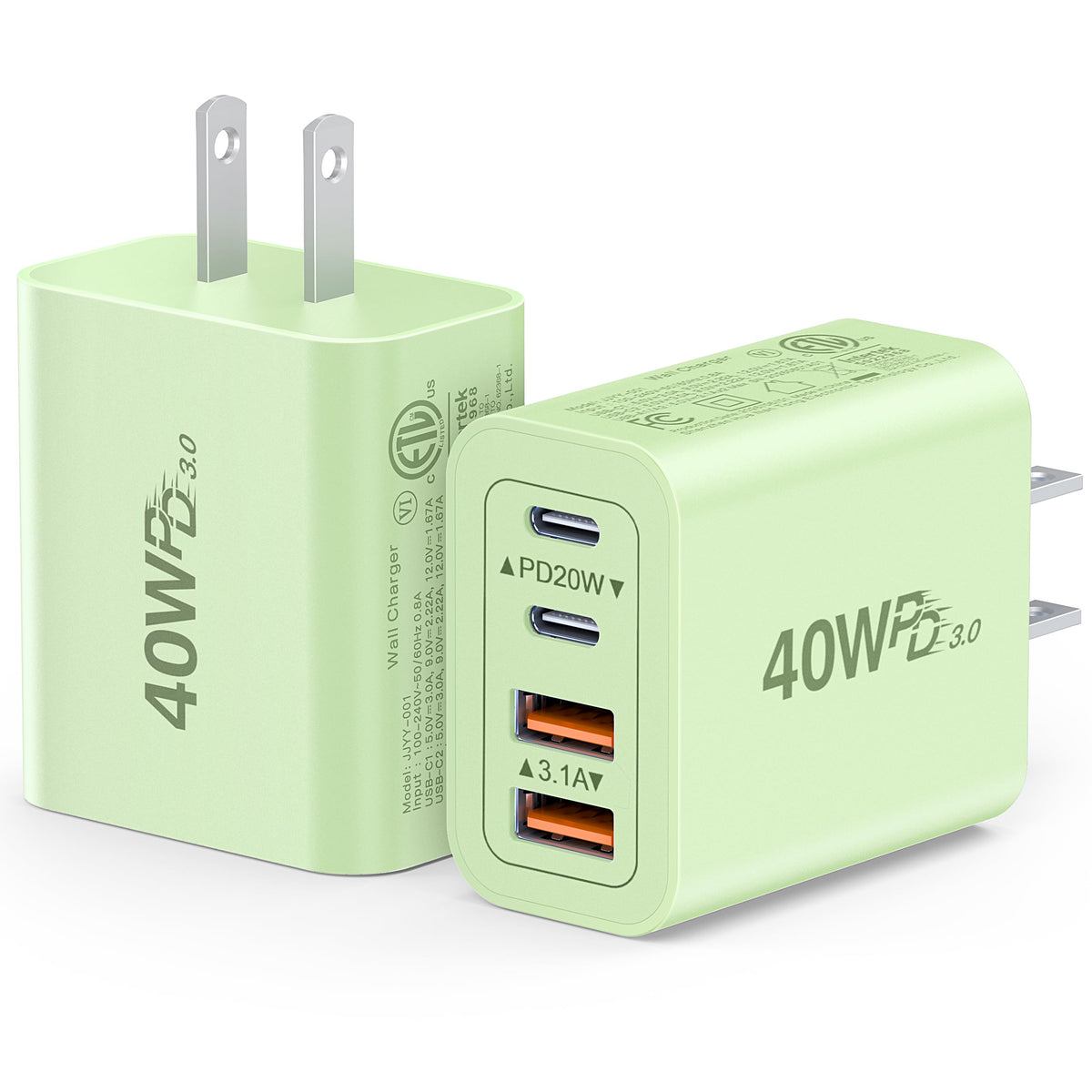 [2-Pack] USB C Charger Block 40W Max Output Type C Fast Charging Wall Plug