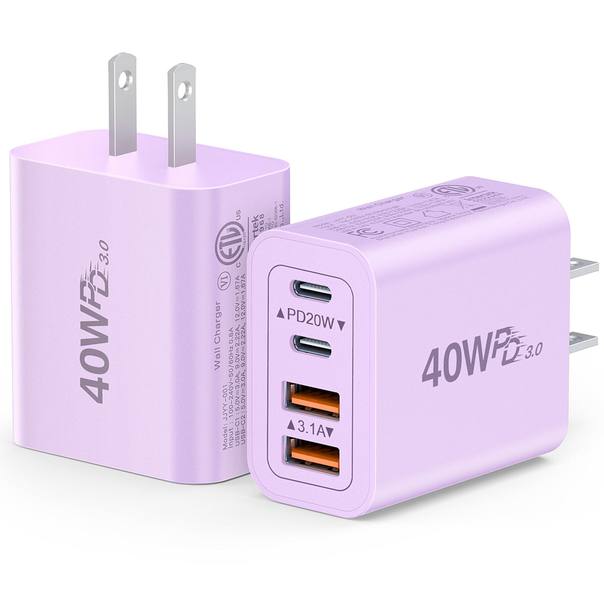 [2-Pack] USB C Charger Block 40W Max Output Type C Fast Charging Wall Plug