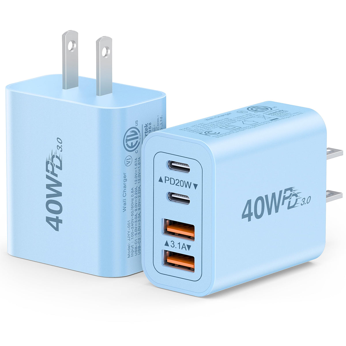 [2-Pack] USB C Charger Block 40W Max Output Type C Fast Charging Wall Plug