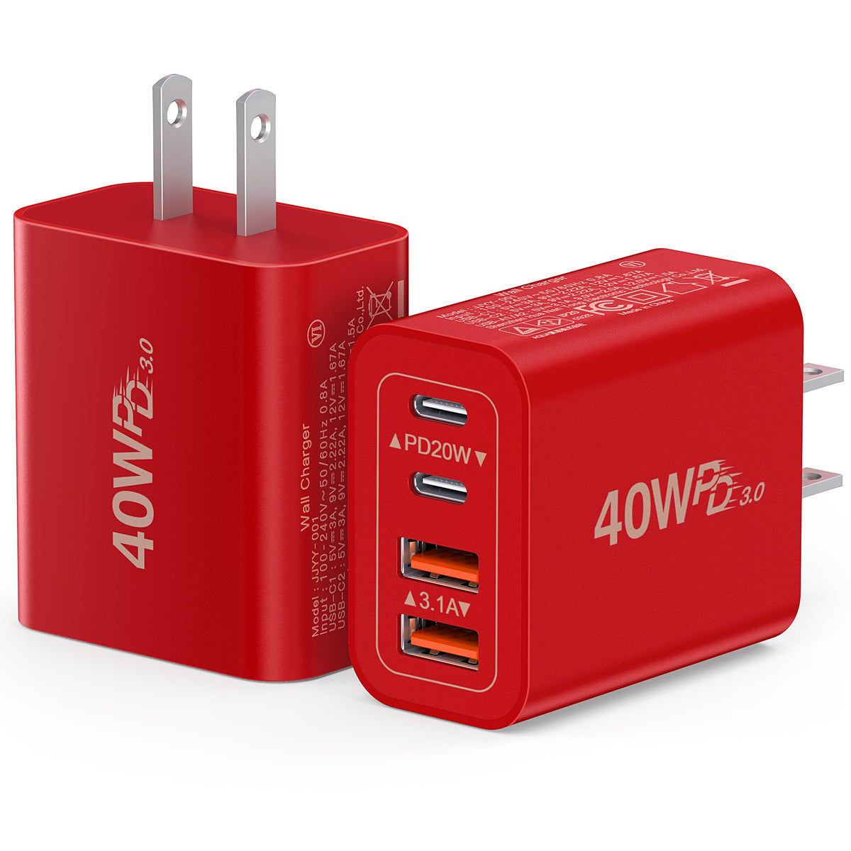 [2-Pack] USB C Charger Block 40W Max Output Type C Fast Charging Wall Plug