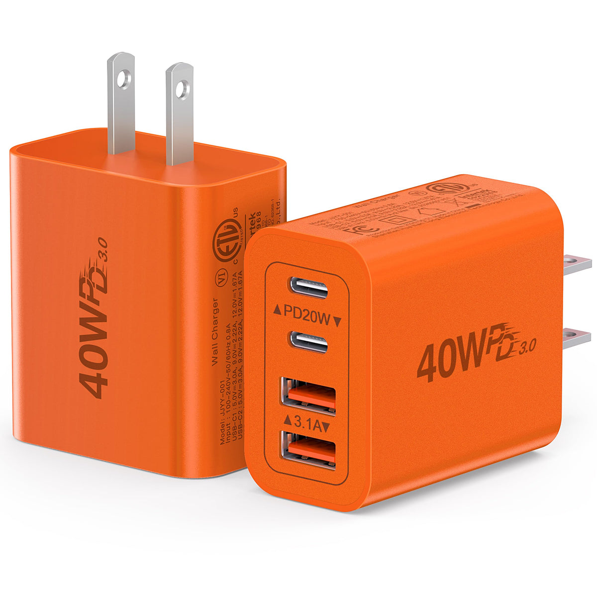 [2-Pack] USB C Charger Block 40W Max Output Type C Fast Charging Wall Plug