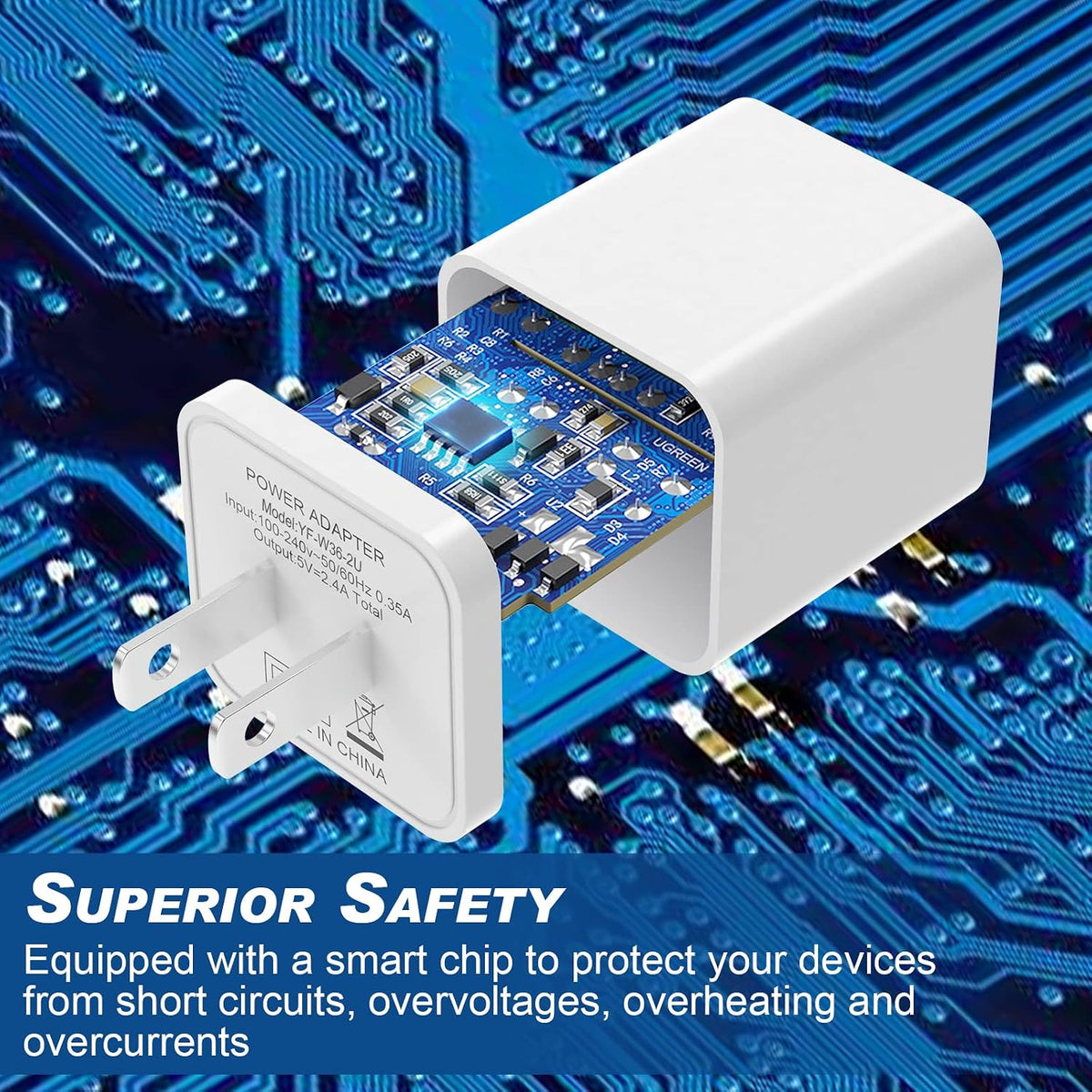 6Pack USB Wall Charger 2.4A Dual USB Port Cube Power Plug Adapter