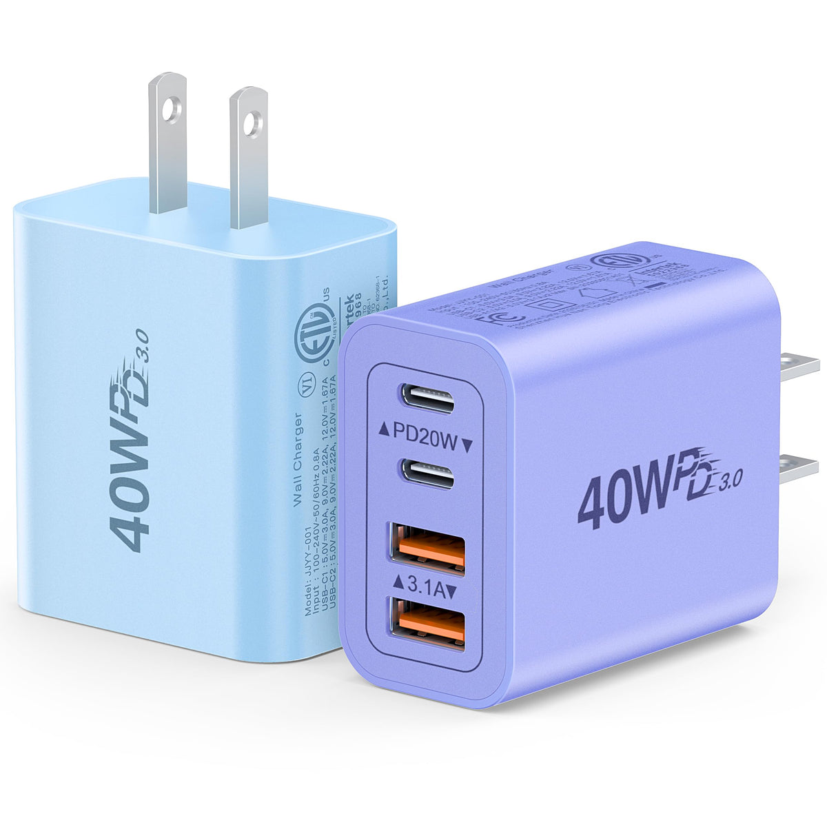 [2-Pack] USB C Charger Block 40W Max Output Type C Fast Charging Wall Plug