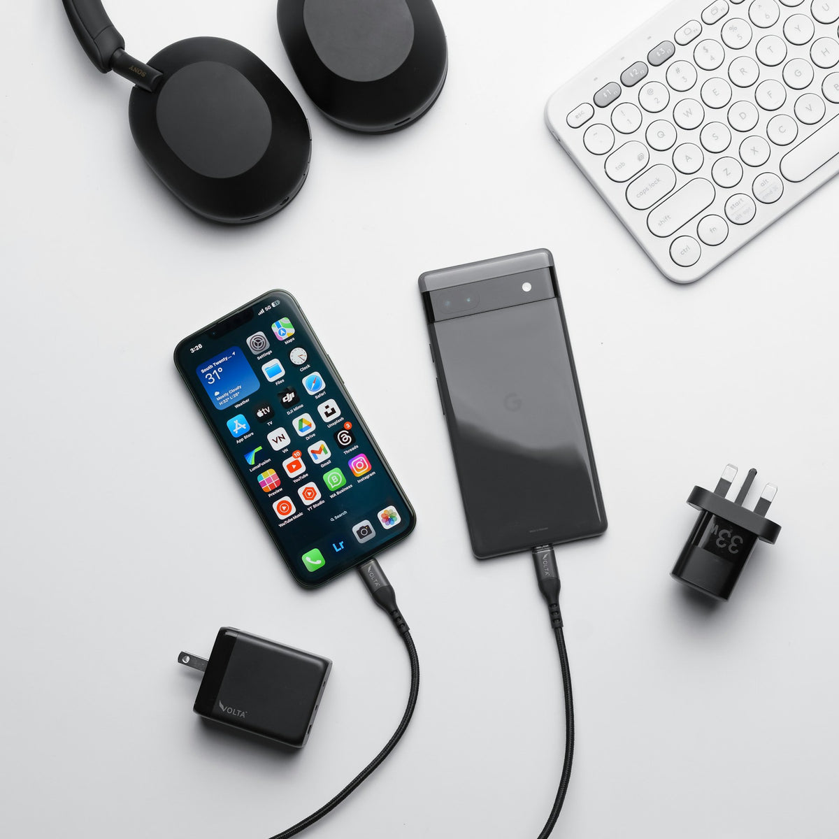 Everyday tech essentials on a light surface
